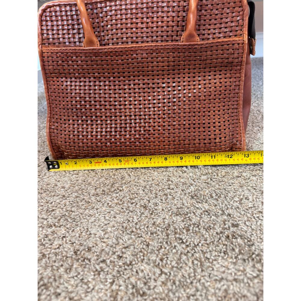 Patricia Nash Brown Woven Tote Bag 100% Leather Basketweave Satchel Zip Top - Picture 15 of 16